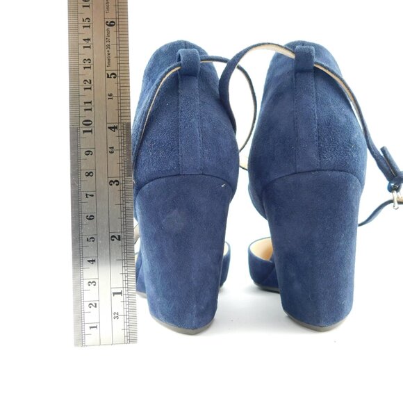 COLE HAAN Royal Blue Navy Suede Leather Ankle Strap Wedge Heel Pumps 8 - Picture 6 of 7